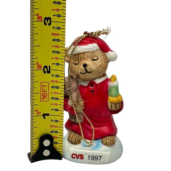 CVS 1997 Traditions Ornament Teddy Bear In Santa Suit Holding Candle & Toy - Picture 7 of 7